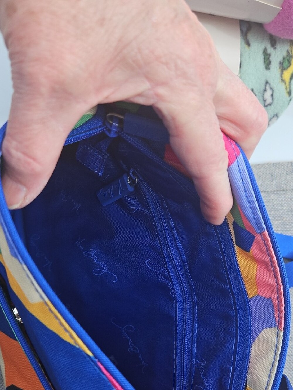 Vera Bradley Multicolor Geometric Crossbody with Royal Blue Strap - Picture 3 of 4
